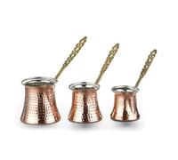 Euro Tische - Cafetière turque en cuivre - Qualité supérieure - Faite à la main - Pichet en cuivre - Pot Cezve, à moka, pour le café turc, arabe et grec (3 x 120 ml, 200 ml, 290 ml)