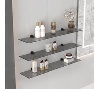 Euro Tische Étagère murale en verre de 90 cm pour salle de bain, étagère de douche en verre gris striée, avec verre de sécurité ESG de 6 mm et supports en métal (verre gris rainuré)