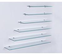 Euro Tische Étagère murale en verre transparent, 100 cm, pour salle de bain, avec verre de sécurité ESG de 6 mm et supports en métal, différentes tailles