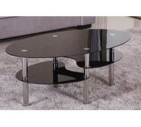 Euro Tische Table basse en verre avec verre de sécurité de 8 mm et coupe à facettes, idéale comme table d'appoint, table de salon (98 x 58 x 42 cm, noir)