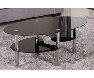 Euro Tische Table basse en verre avec verre de sécurité de 8 mm et coupe à facettes, idéale comme table d'appoint, table de salon (98 x 58 x 42 cm, noir)