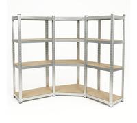 EURO VANADIUM - Étagère Rangement - Set de 3, Étagères Charges Lourdes, Angulaires, 140 x 150 cm/Côté, 130 kg Max/Plateau - Etagère d'angle, Modulables, 4 Niveaux, 12 Plateaux - 40 cm - Bois