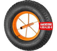 EURO VANADIUM Roue de brouette gonflable 375 mm, Axe 19 mm, Jante métal | Roue gonflable diamètre 375 mm avec axe 19 mm, pneu caoutchouc et jante métal orange, moyeu acier renforcé