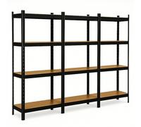 EURO VANADIUM - Triple Étagères de Rangement Charges Lourdes - 210 x 150 cm - 960 kg - Étagères de Garage modulables, 4 Niveaux, 12 Plateaux - 30 cm - Noir