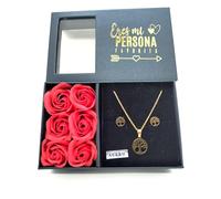 EUROAMZ Boîte de 6 roses éternelles parfumées, ensemble pendentif et boucles d'oreilles + sac, cadeau fête des mères, anniversaire, Saint Valentin, anniversaire, cadeau femme, Mediano, Papier, Non