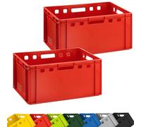 Eurobox E3 Lot de 2 caisses à viande empilables robustes Rouge 60 x 40 x 30 | BURI, Convient à un usage alimentaire, fabriqué en Allemagne, caisse de boucher, boîte de rangement, plastique robuste