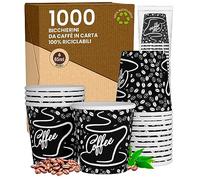 Eurocali 1000 Gobelets en Papier pour Café 65ml BlackCUP - Gobelets Écologiques et Biodégradables Jetables Petits pour Assortiment de Boissons Chaudes