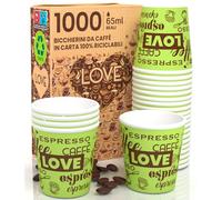 Eurocali 1000 Gobelets en Papier pour Café 65ml LoveGreenCUP - Gobelets Écologiques Biodégradables Jetables Petits pour Emporter - Boissons Chaudes