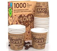 Eurocali 1000 Petits Gobelets en Papier 65ml Mini Gobelets Jetables Biodégradables Écologiques Design LoveBrownCUP - Tasses en Carton Résistant à la Chaleur pour Café Italien