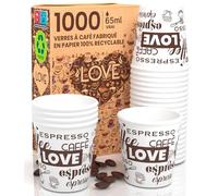 Eurocali 1000 Petits Gobelets en Papier 65ml Mini Gobelets Jetables Biodégradables Écologiques Design LoveWhiteCUP - Tasses en Carton Résistant à la Chaleur pour Café Italien