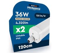 Eurocali 2 Lampe Plafonnier Tubes LED Linéaires Étanches 36W 120cm 4320 Lumens IP65 - Lumière Neutre 4000K - LED SMD pour Garage Entrepôt et Bureau Haute Luminosité 120lm/W