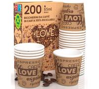 Eurocali 200 Petits Gobelets en Papier 65ml Mini Gobelets Jetables Biodégradables Écologiques Design LoveBrownCUP - Tasses en Carton Résistant à la Chaleur pour Café Italien