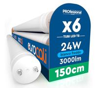 Eurocali 6 Tubes LED T8 24W 150cm G13 SMD avec Starter 3000 Lumen Garantie 3 Ans Lumière Froide 6500K Haute Luminosité 125 lmW Matériau Nano Plastic Remplacement Néon pour Plafond Garage Magasin