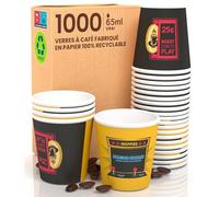 Eurocali ArcadeCUP Lot de 1000 verres en papier pour café 65 ml Verres écologiques biodégradables jetables petits emporte-pièces