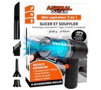 Eurocali Aspirateur Voiture à Main sans Fil Maison et Bureau - Aspiral DuoAir Mini Aspirateur Souffleur Portable 2en1 avec Chargement USB Rapide et 4 Accessoires Inclus - Dimensions 14x15,5x5,5cm
