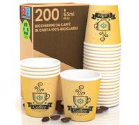 Eurocali Lot de 200 tasses à café en papier, 65 ml, CuzcoYellowCUP, écologique, biodégradable, gobelet jetable, petit, à emporter, pour boissons chaudes