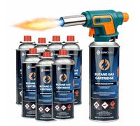 Eurocatch Chalumeau a Gaz 1300°C - Allumage Electrique - Puissance Reglable - Set avec 8x Cartouche Butane 227g
