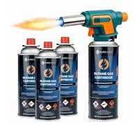 Eurocatch Chalumeau Gaz 1300°C - Allumage Electrique - Puissance Reglable - 4x 227g Butane