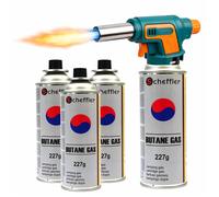 Eurocatch Chalumeau Gaz 1300°C Allumage Électrique Puissance Réglable avec 4 Cartouches de Gaz 227g pour Soudure & Crème Brûlée