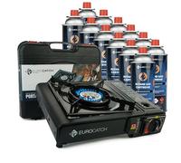 Eurocatch Cuisinière à gaz - Incl 12 cartouches de gaz - Poêle à gaz - Réchaud de camping - Broche à gaz - Cuisinière - cooker - Valise de transport