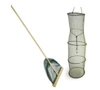 Eurocatch Filet à crevettes XL - 40cm de Large - Manche en Bois de 130cm de Long - et Filet de Rangement - Mini Filet d'habitation - 100x 30cm Set