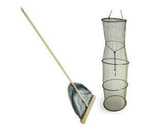 Eurocatch Filet à crevettes XL - 40cm de Large - Manche en Bois de 130cm de Long - et Filet de Rangement - Mini Filet d'habitation - 100x 30cm Set