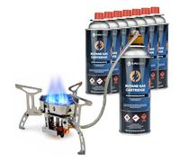 Eurocatch Foldable Gas Burner Turbo 6800W - INCL. 8 Cartouches de gaz - Réchaud à Gaz Pliable avec Adaptateur et Mallette