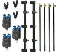 Eurocatch Goalpost Set 2 Rod Complete - Bâtonnets de banc - Barres de buzzer - Détecteurs de coq - Support de canne à pêche - Carpe (Fixe, 3-Rod)