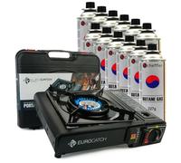 Eurocatch Outdoor - Cuisinière à gaz - Incl 12 douilles à gaz - Poêle à gaz - Réchaud de camping - Broche à gaz - Cuisinière - cooker - Valise de transport