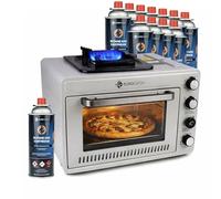 Eurocatch Portable Oven à Gaz - Propane & Cartouches Butane 227g - Four de Camping avec Brûleur - 25,2L - 2,1kW - Utilisation Extérieure & Domestique - incl. 12 cartouches de gaz