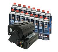 Eurocatch Radiateur soufflant & réchaud à gaz - incl. 16 bouteilles de gaz - Cuisinière à gaz - Chauffage - Réchaud de camping - Chauffage de terrasse - Brûleur - Plaque vitrocéramique