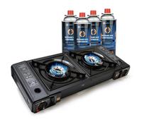 Eurocatch Réchaud à Gaz 2 foyers - incl. 4 Cartouches de gaz Butane