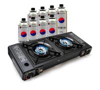Eurocatch Réchaud à Gaz 2 foyers - incl. 8 Cartouches de gaz Butane - Réchaud de camping - Plaque de cuisson à gaz - Cuisinière à gaz