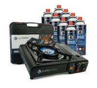 Eurocatch - Réchaud à gaz - avec 8 bonbonnes de gaz - Réchaud à gaz - Réchaud de camping - Brûleur à gaz - Cuisinière - Mallette de