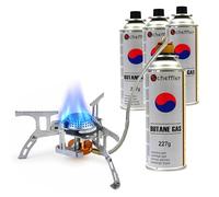 Eurocatch Rechaud a Gaz Pliant 2200W avec Adaptateur - INCL. 4 Cartouches de gaz - Rechaud Camping Portable