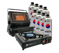 Eurocatch Réchaud et cuisinière à gaz - Ensemble de camping - 8 bonbonnes de gaz butane - Réchaud à gaz - Brûleur à gaz