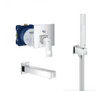 Eurocube Set Mitigeur mécanique et corps d'encastrement + Bec bain StarLight + Douchette stick 1 jet, Chrome (24062cube-Bain)