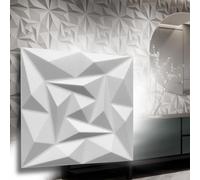 Eurodeco Lot de 16 panneaux muraux 3D - Revêtement mural 3D - Panneaux décoratifs de plafond - Stickers muraux en polystyrène XPS - 50 x 50 cm - Épaisseur : 3 mm - Quartz blanc