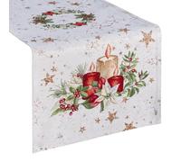 Eurofirany Chemin de Table - Nappe de Noël - Décoration Noel Centre de Table - 50 x 110 cm - Motif Bougies et étoiles - Décoration de Salle à Manger - Salon