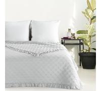 Eurofirany Couette matelassée à losanges - Élégante - Piquage en diamants - Volant - Style maison de campagne - Vanesa (argent, 220 x 240 cm)