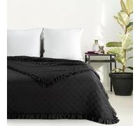 Eurofirany Couette matelassée à losanges pour lit élégante, surpiquée en diamants, volant, style maison de campagne, couvre-lit Vanesa (noir, 220 x 240 cm)