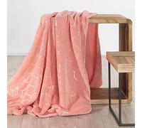Eurofirany Couvre-lit Vanesa avec Motif nid d'abeille argenté, taies d'oreiller, Plaid, Polyester, Rouge Corail, 70 x 160 cm