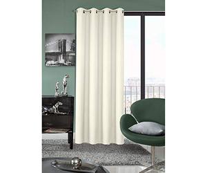 Eurofirany crémeux crème à œillets uni Mat Lisse Rideaux Armure Toile 1 pièce Lumineux, Moderne, Minimaliste, Salon, Chambre à Coucher, Polyester, 140 x 250 cm