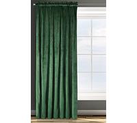 Design91 Eurofirany Rosa Rideau en Velours Doux Uni Opaque avec Galon Fronceur - 1 Unité, Moelleux, Panneau Drapé, Classique, Élégant, Salon, Chambre, 200 g/m², 135x300 cm, Vert Foncé