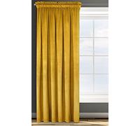 Design91 Eurofirany Rosa Rideau en Velours Doux Uni Opaque avec Galon Fronceur - 1 Unité, Moelleux, Panneau Drapé, Classique, Élégant, Salon, Chambre, 200 g/m², 135x300 cm, Jaune Moutarde