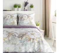 Eurofirany Draps de satin 140x200 Printemps 26 fleurs de bruyère blanches avec une taie d'oreiller