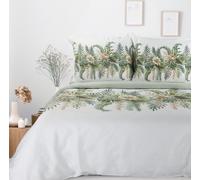 Eurofirany Draps de satin 220x200 printemps 30 feuilles blanches vertes