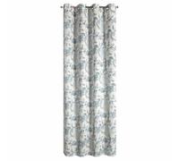 Eurofirany Emera Rideau de fenêtre décoratif 140 x 250 cm Motif fleurs bleues avec lin Prêt à l'emploi
