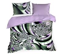 Eurofirany Etta Parure de lit en Coton 2 taies d'oreiller et 1 Housse de Couette, Satin, Violet + Vert, 160X200cm+2x/70X80cm