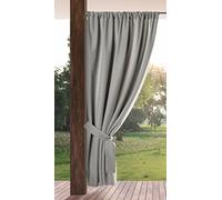 Eurofirany GARDEN Outdoor Curtain with Tab Top - 1 pc. Velcro Fastener, Sun Protection, Privacy Screen, Windproof, Waterproof Curtain for Patio, Gazebo, Pergola, Porch, W61 x L79, Light Beige